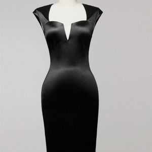 🌹 Black Satin Body Con Lace Back Midi